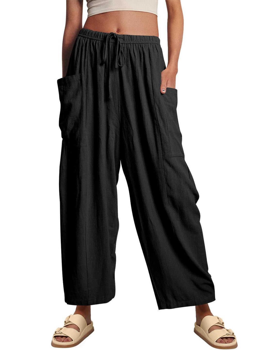 Comfortable Palazzo Pants for ladies with elastic waistband and side pockets Lune London