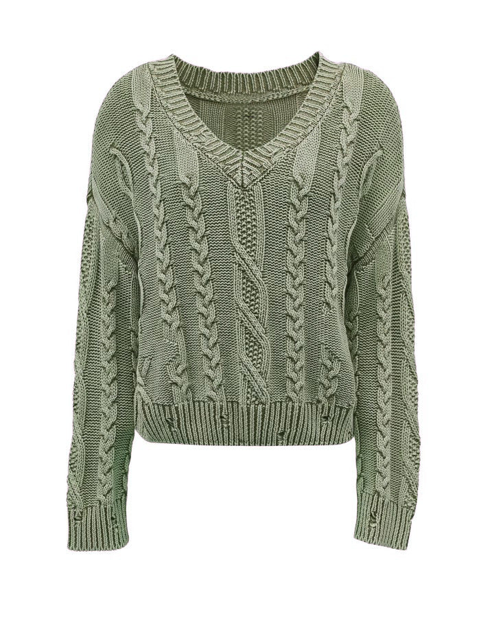 Pull en maille épaisse pour femmes avec un décolleté en V profond et un motif en côtes Chic & Stil