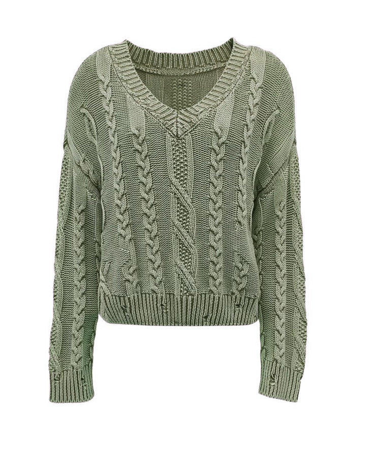 Pull en maille épaisse pour femmes avec un décolleté en V profond et un motif en côtes Chic & Stil