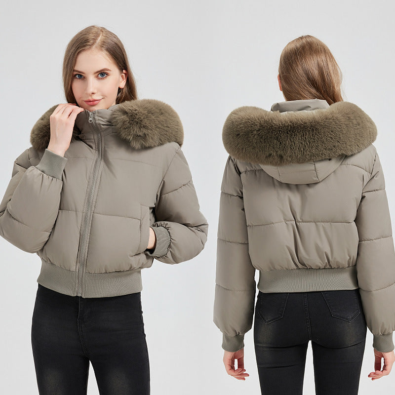 Lady short quilted jacket with removable faux fur collar Lune London