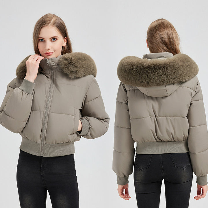 Lady short quilted jacket with removable faux fur collar Lune London