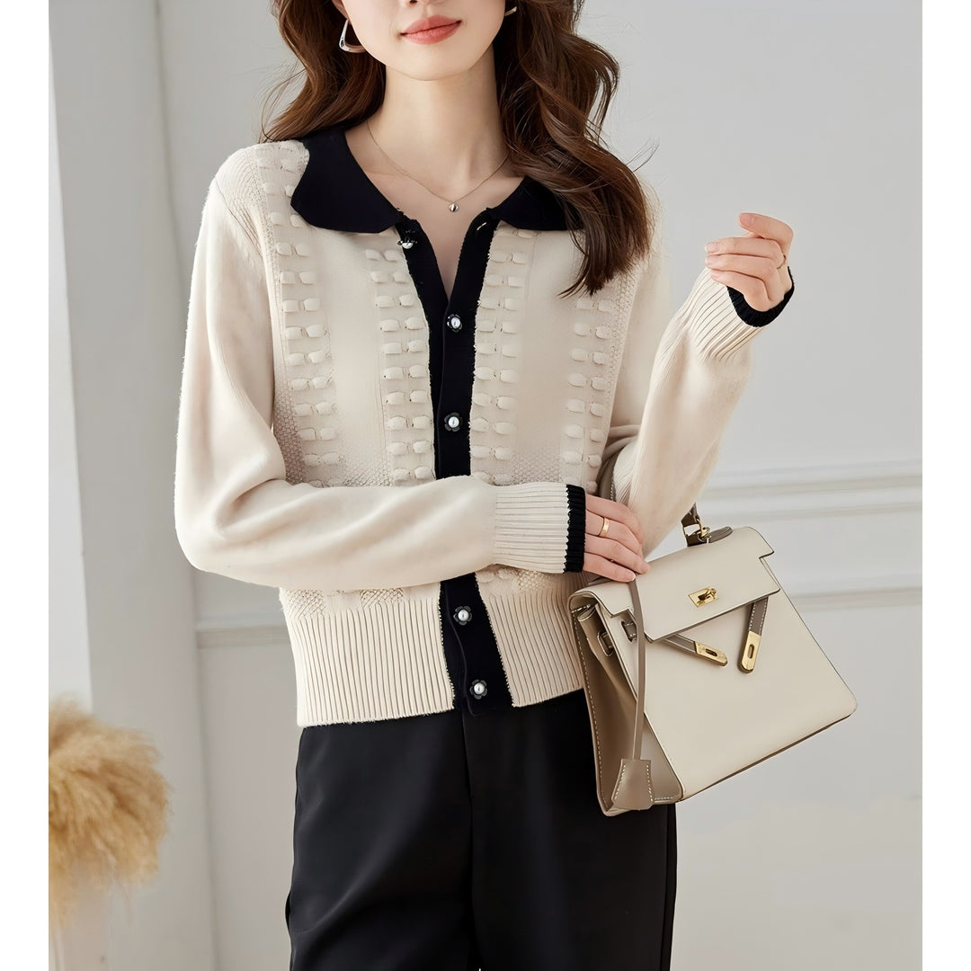 Knit jacket for women with elegant collar and button detail Lune London