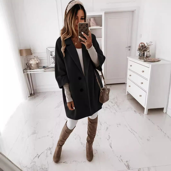Lune London Women's Oversized Relaxed Coat with Double Button Closure