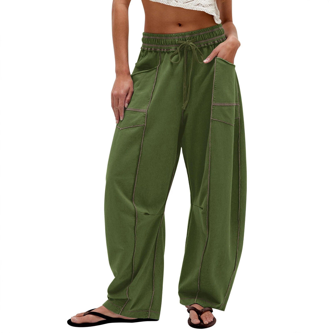 Ladies Comfortable Wide Pants with Practical Pockets and Elastic Belt Lune London