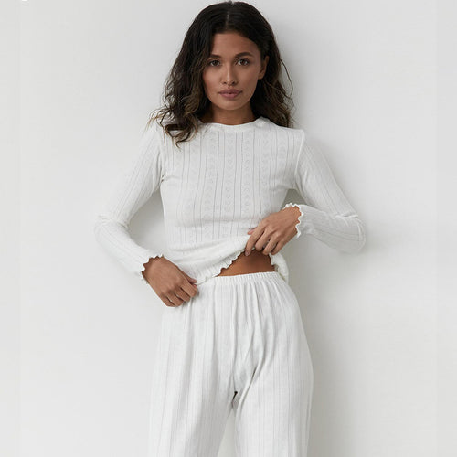 Comfortable long sleeve long pajama for ladies with textured surface Lune London