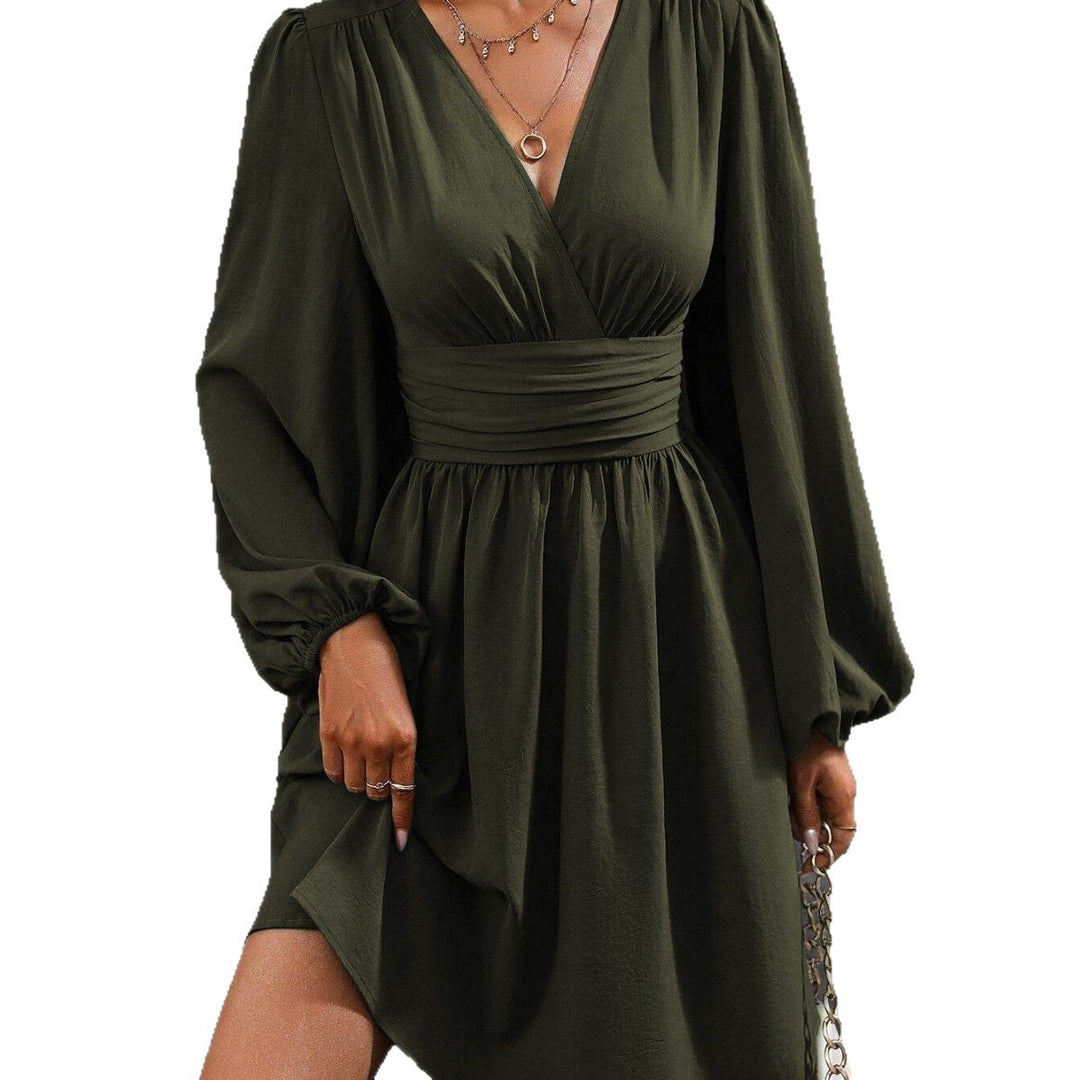 Modern wrap dress for ladies with casual puff sleeves and a waist belt Lune London