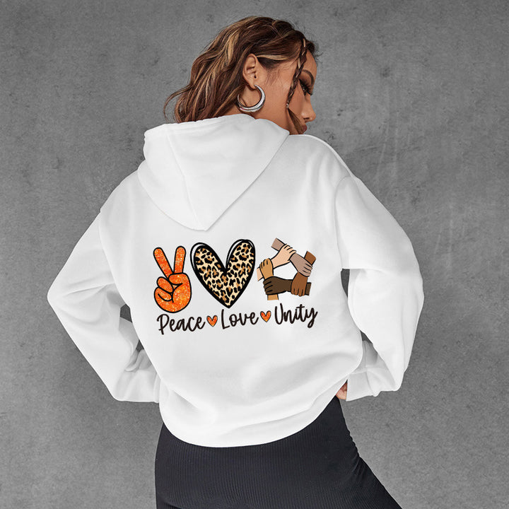 Women's hoodie with high-quality Peace-Love-Unity design Lune London