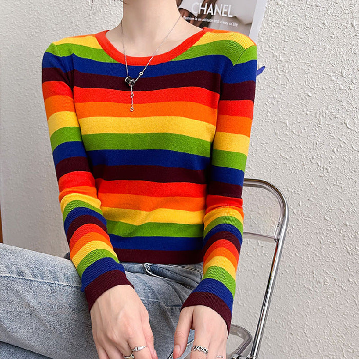 Women's long-sleeved striped shirt with colorful design Chic & Stil