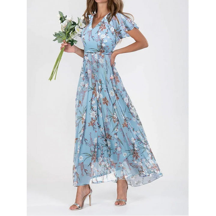 Maxi dress for women with elegant ruffle details and a chic floral design