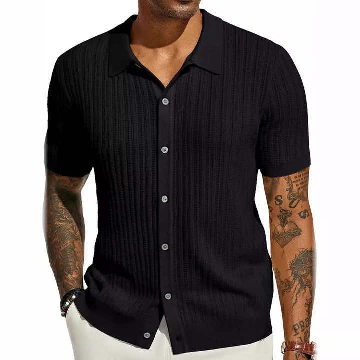 Short sleeve knit shirt for men with a fine lace structure and a classic collar Lune London