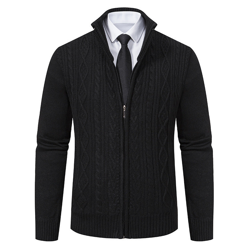 Knitted jacket for men with high collar and zipper Lune London