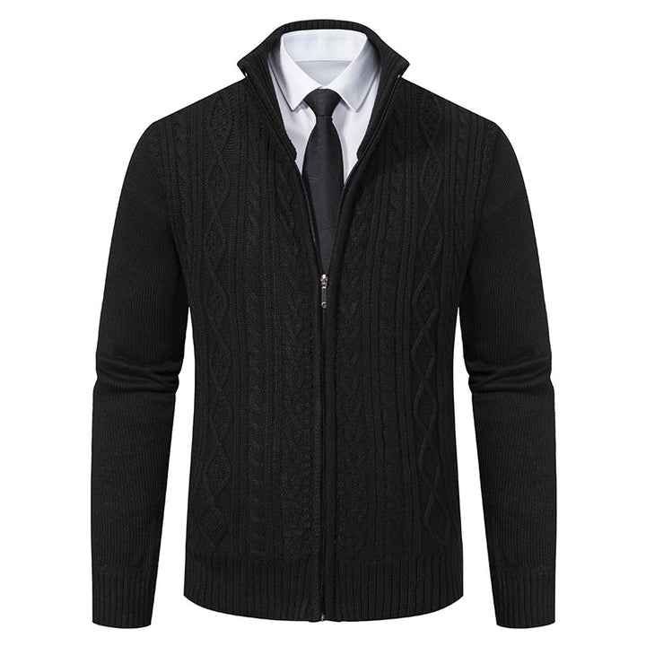 Knitted jacket for men with high collar and zipper Lune London