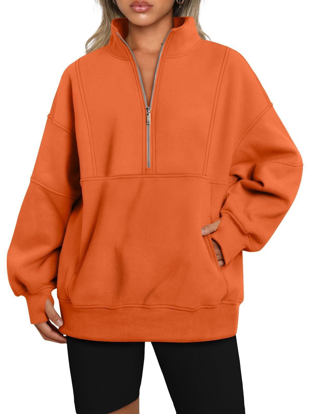 Sporty hoodie top for women with high collar and zip Lune London