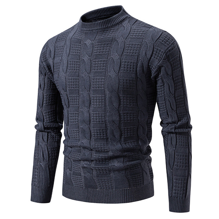High quality chunky knit men's sweater with high collar and decorative pattern Lune London