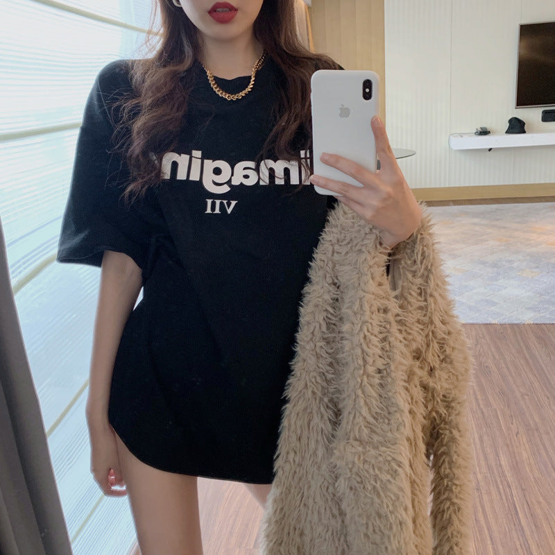 Women's Comfortable Oversized T-Shirt with Creative Print and Casual Cut