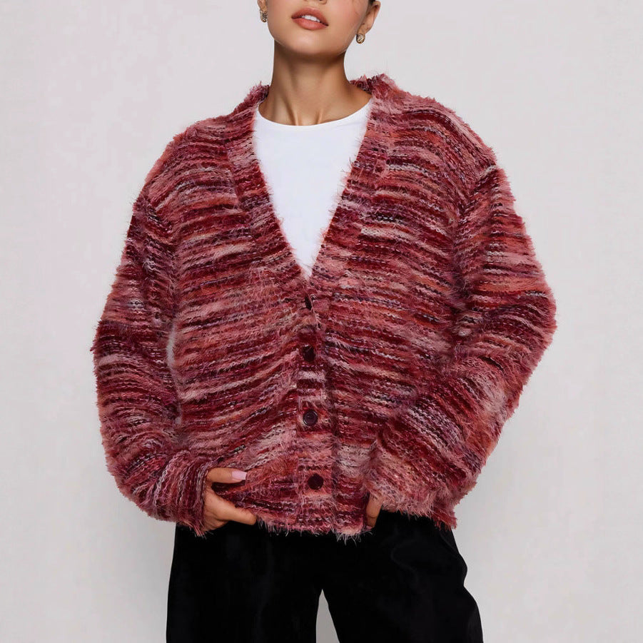 Ladies Plush Pullover with Deep V-neck and Loose Fit Lune London