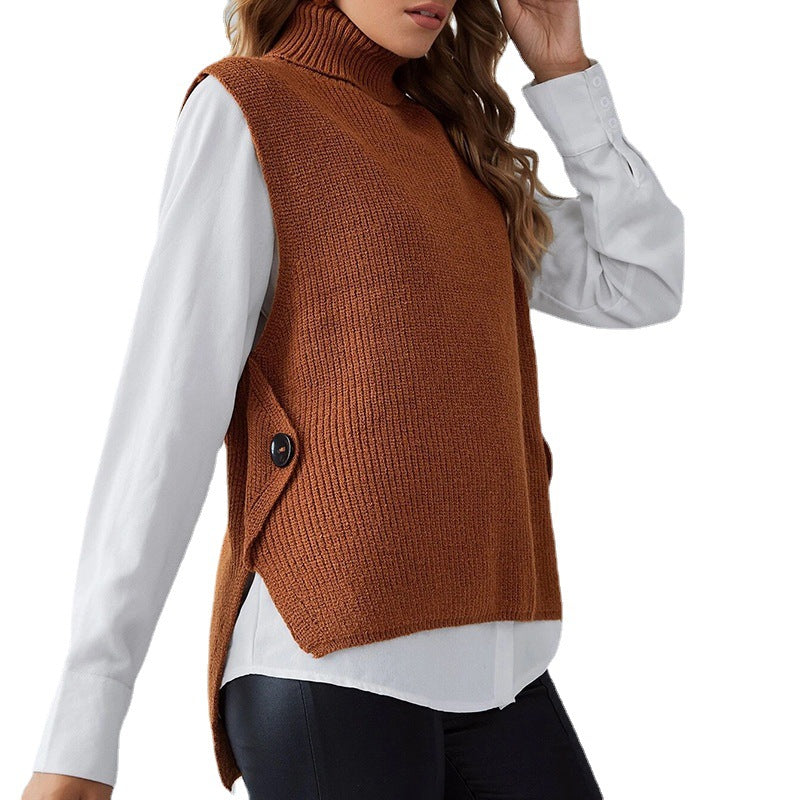 Women’s knitted vest with high collar and button detail Lune London