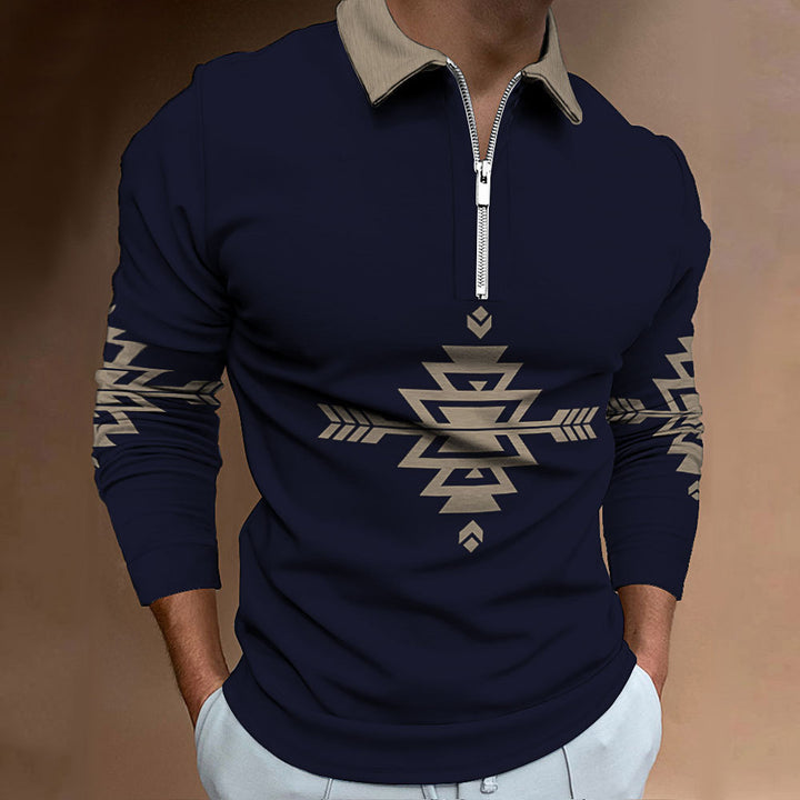 Long sleeve shirt for men with a modern ethnic design and a high-quality zipper Lune London