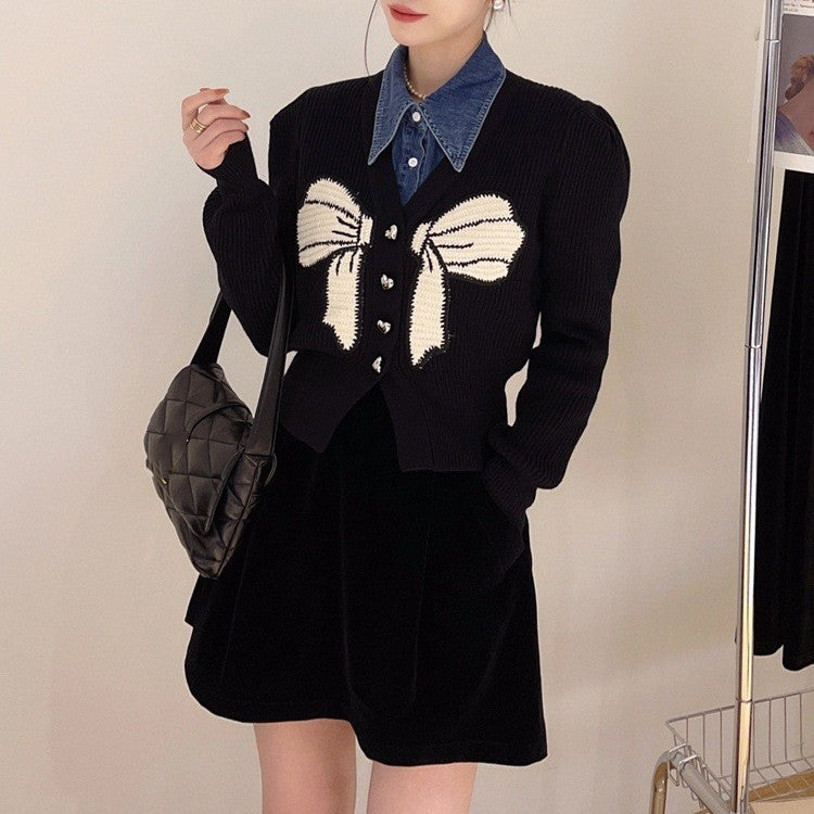 Knit jacket for women with large bow detail Lune London