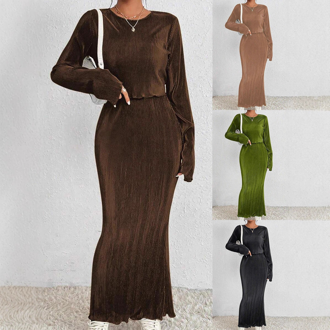 Robe maxi élégante et cintrée pour dames avec des manches longues Chic & Stil