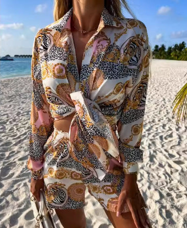 Women's Luxurious Printed Crop Top and Chic Shorts Set