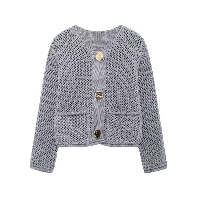 Women's knit jacket with open mesh structure and comfortable pockets Lune London