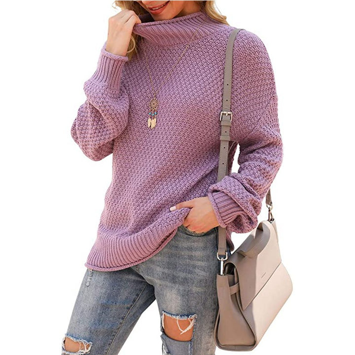 Chunky knit sweater for women with high collar and trendy structure Lune London