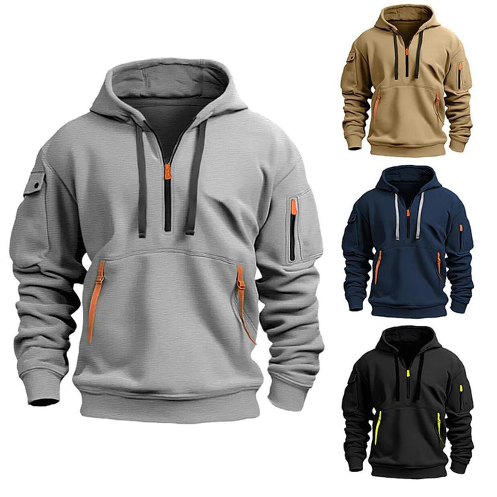 Functional hooded jacket for men with practical zippered pockets Lune London