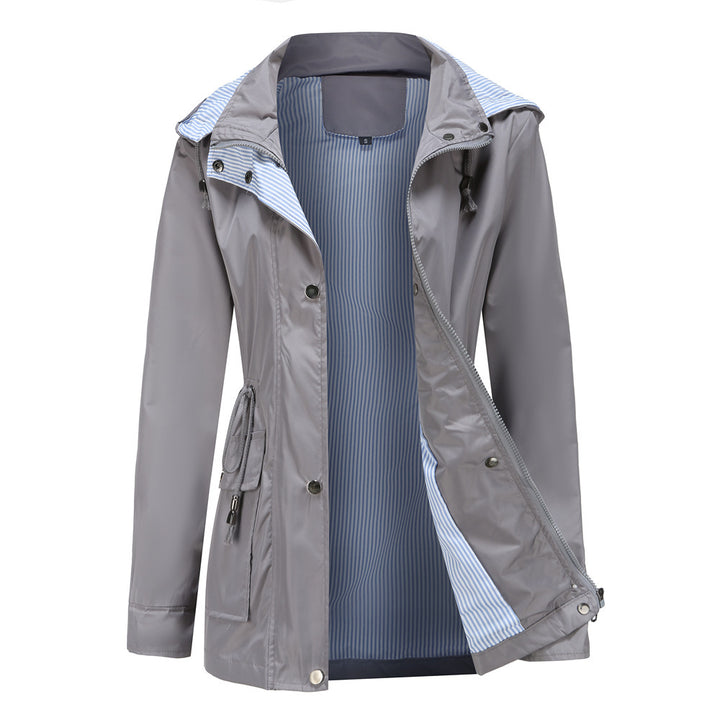 Veste de pluie imperméable pour femmes avec capuche ajustable et cordon de taille Lune London