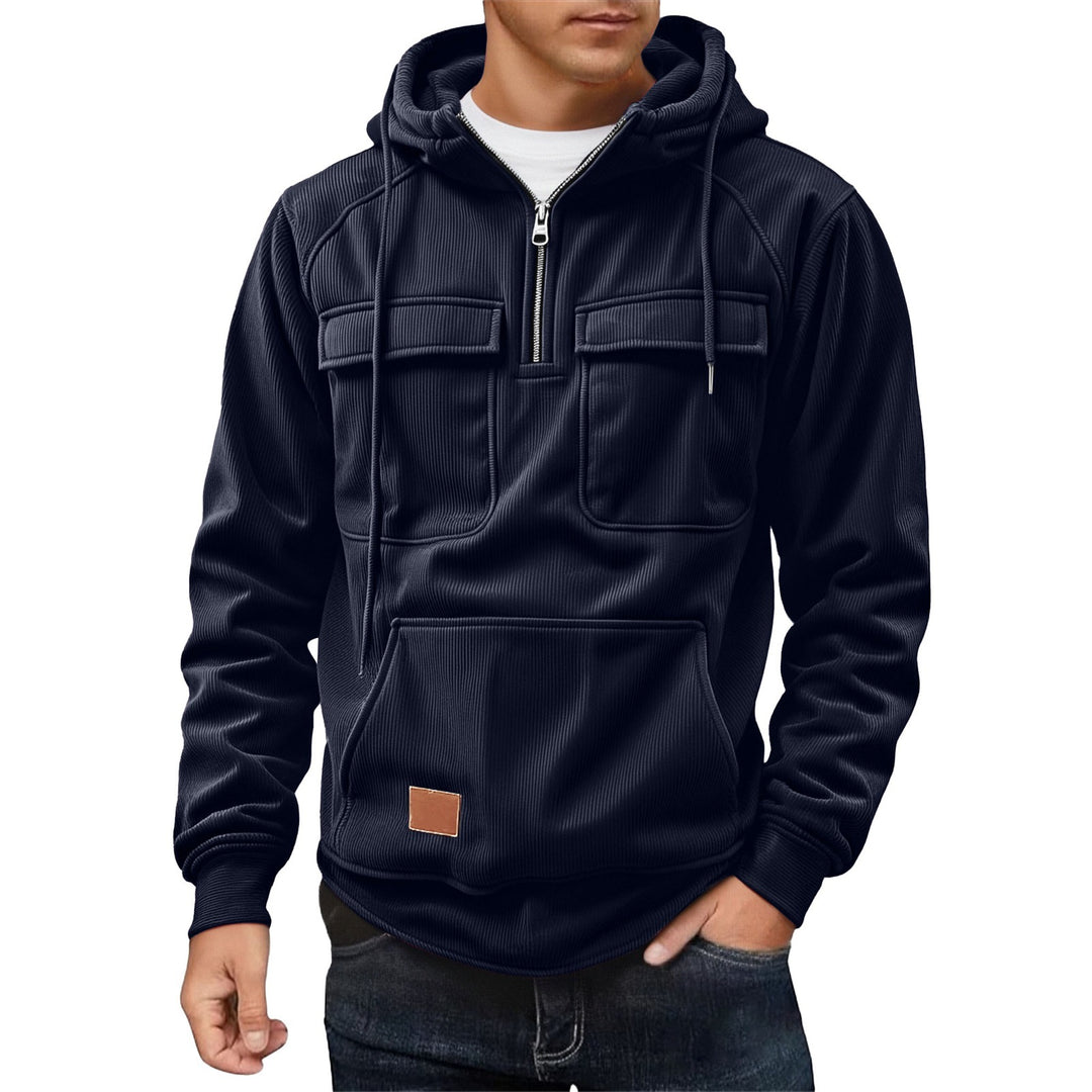 Fleece pullover for men with zip collar and practical pockets Lune London