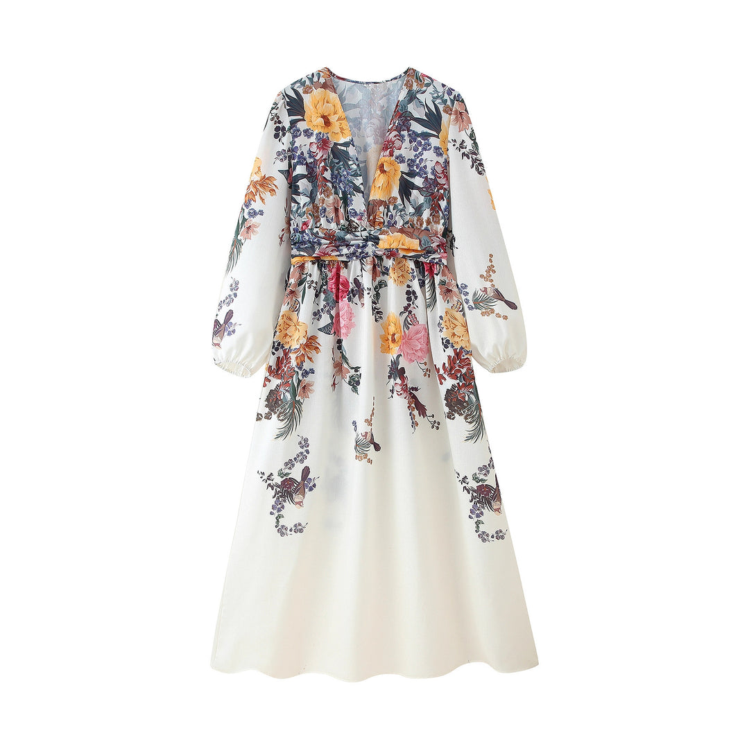 Maxi dress for women with floral patterns and refined gathering elements Lune London