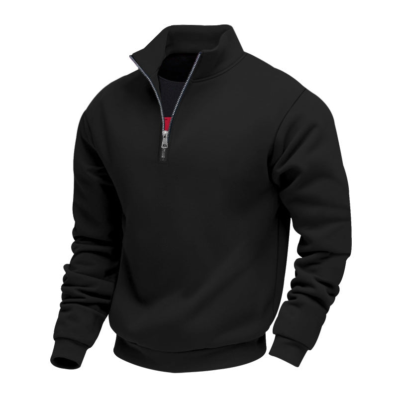 Men's Lightweight Fleece Pullover with Stand-Up Collar and Half-Length Zipper Lune London