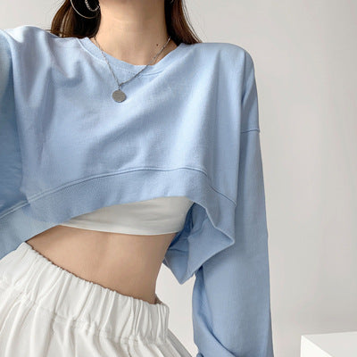 Women's Casual Crop Sweatshirt with Loose-Fitting Sleeves and Fashionable Cut