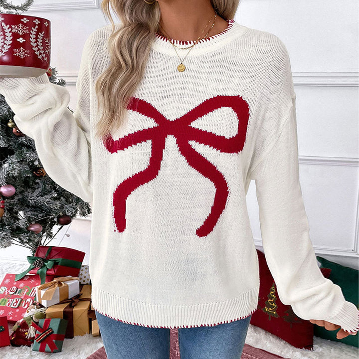 Ladies comfortable sweater with festive bow pattern Lune London