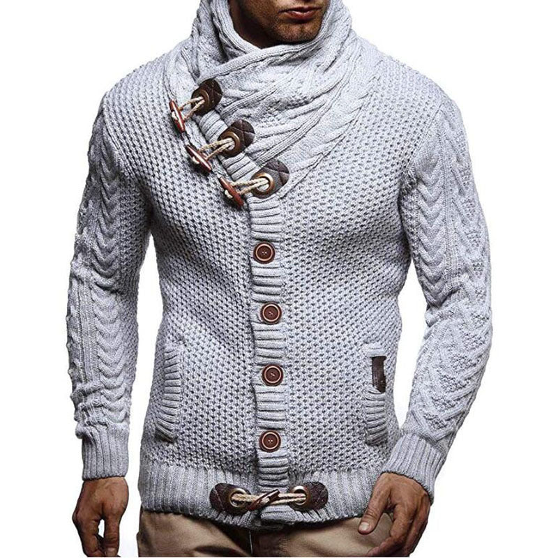 Men's knitted jacket with asymmetrical collar and single button design Lune London