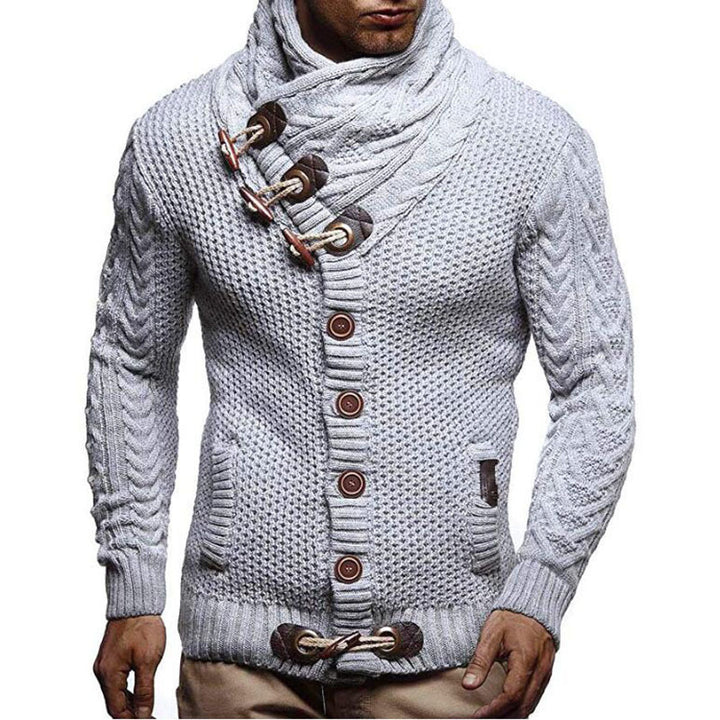 Men's knitted jacket with asymmetrical collar and single button design Lune London