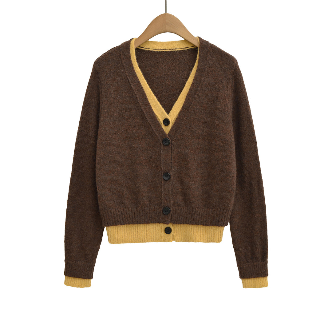 Elegant sweater for women with a deep V-neck and decorative buttons Lune London