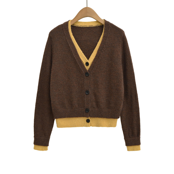 Elegant sweater for women with a deep V-neck and decorative buttons Lune London