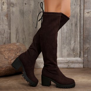 Knee-high boots for women with a stylish leopard print and a chunky block heel Lune London
