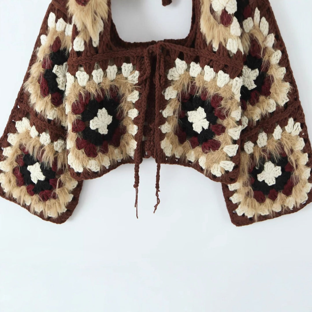 Casual cardigan for women with a colorful Granny square pattern and zipper Lune London