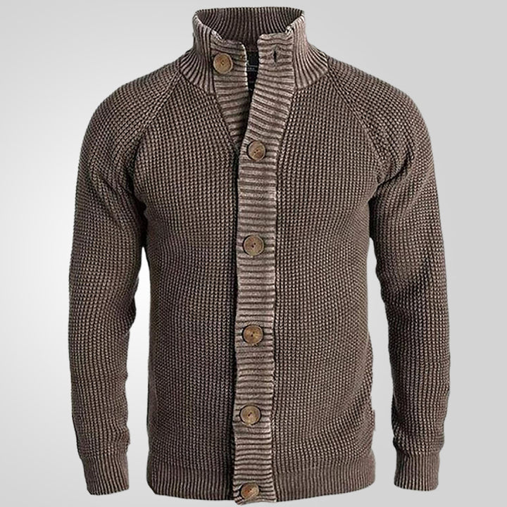 Men's knit jacket with a modern textured pattern and a comfortable high collar Lune London