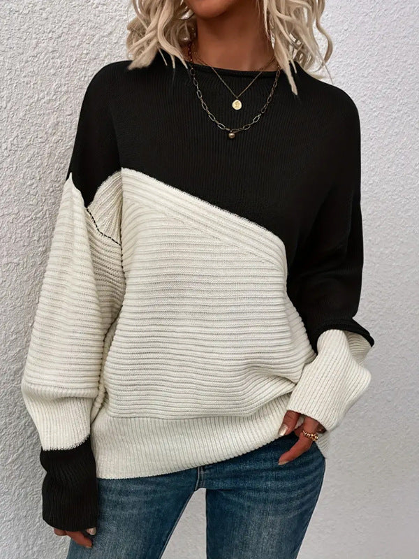Pull en tricot décontracté pour femmes avec un design texturé et des blocs de couleur modernes Chic & Stil
