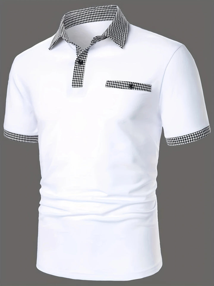 Stylish short-sleeve polo shirt for men with a checkered accents Lune London