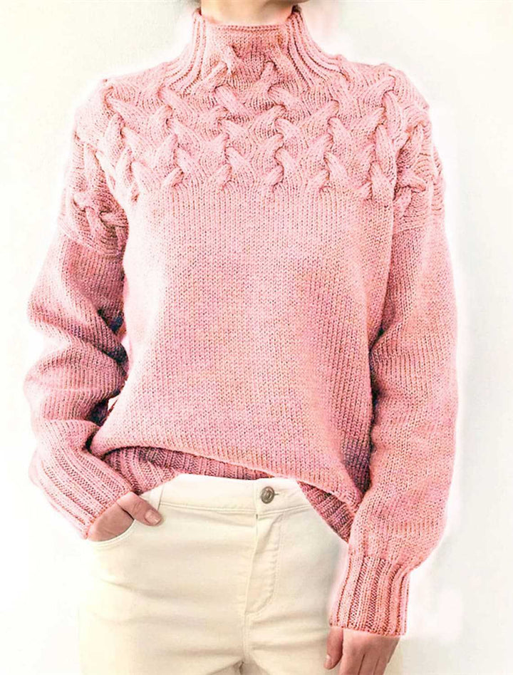 High neck sweater for women with decorative cable knit pattern Lune London