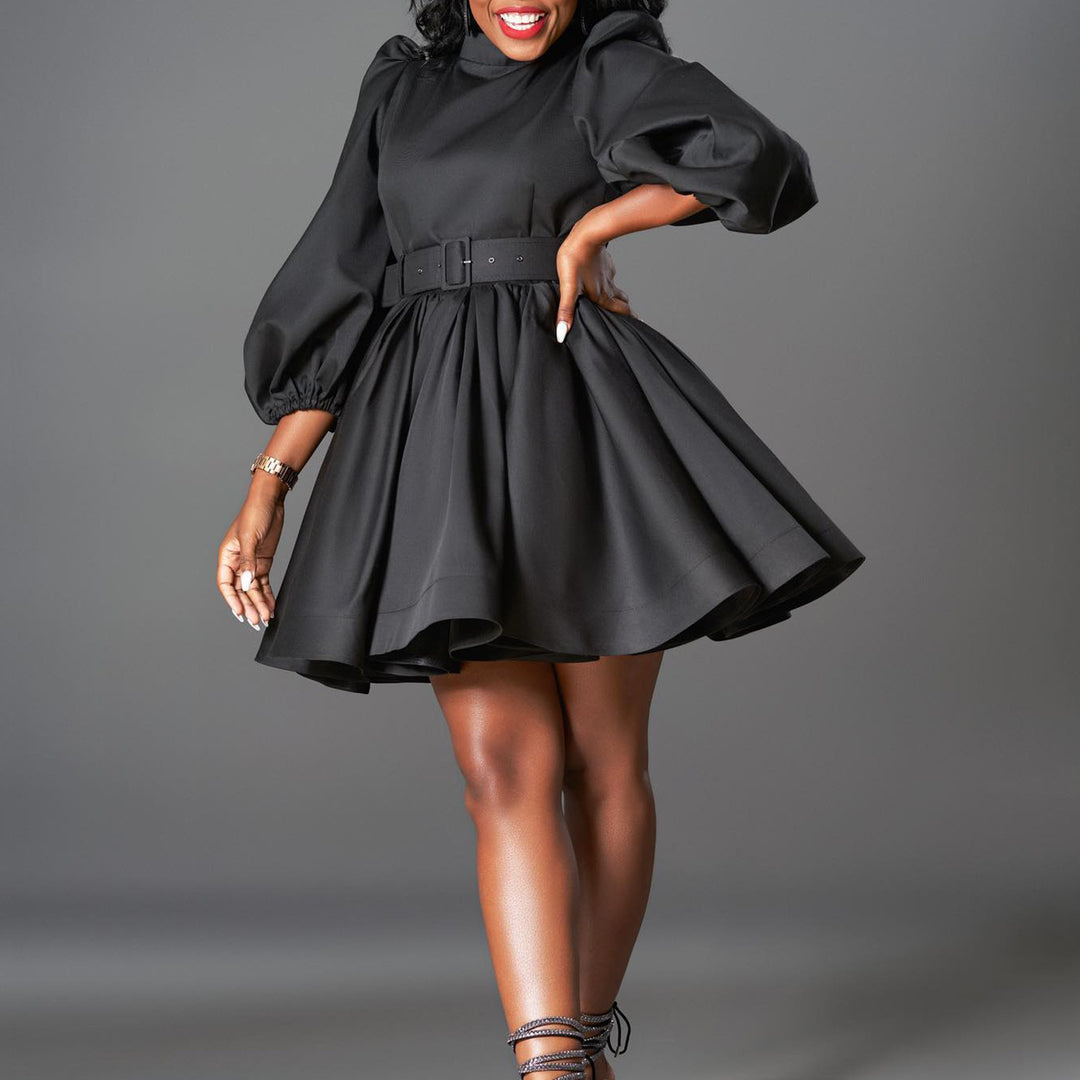 Skater dress for women with fitted belt and voluminous sleeves Lune London