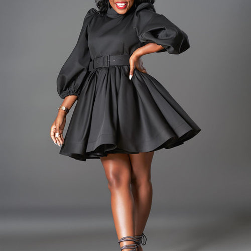 Skater dress for women with fitted belt and voluminous sleeves Lune London