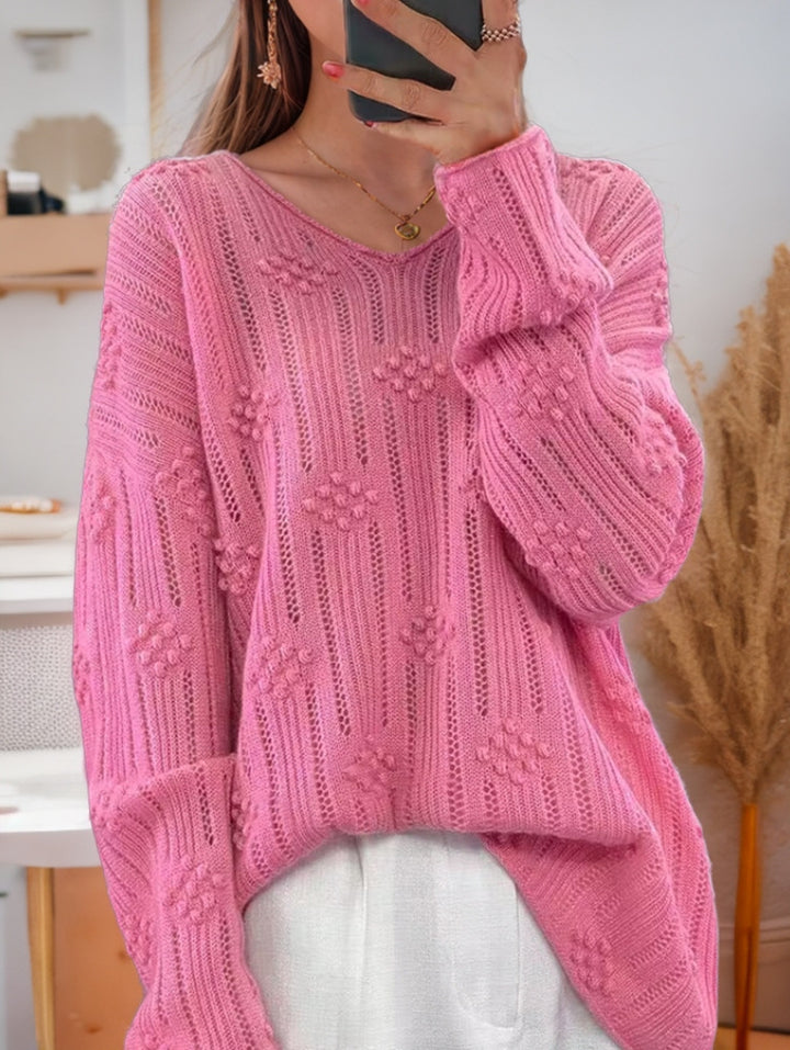Knit sweater for women with detailed pattern and V-neck Lune London