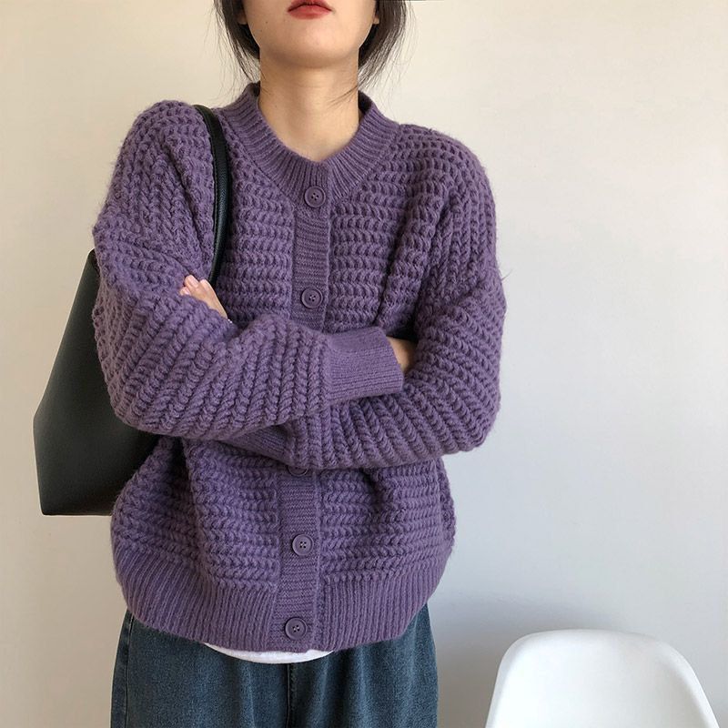 Thick knit jacket for women with button details and oversized cut Lune London