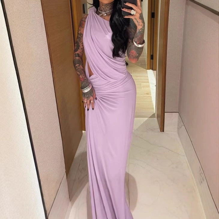 Ladies elegant wrap dress with asymmetric cut and ruffle details Lune London