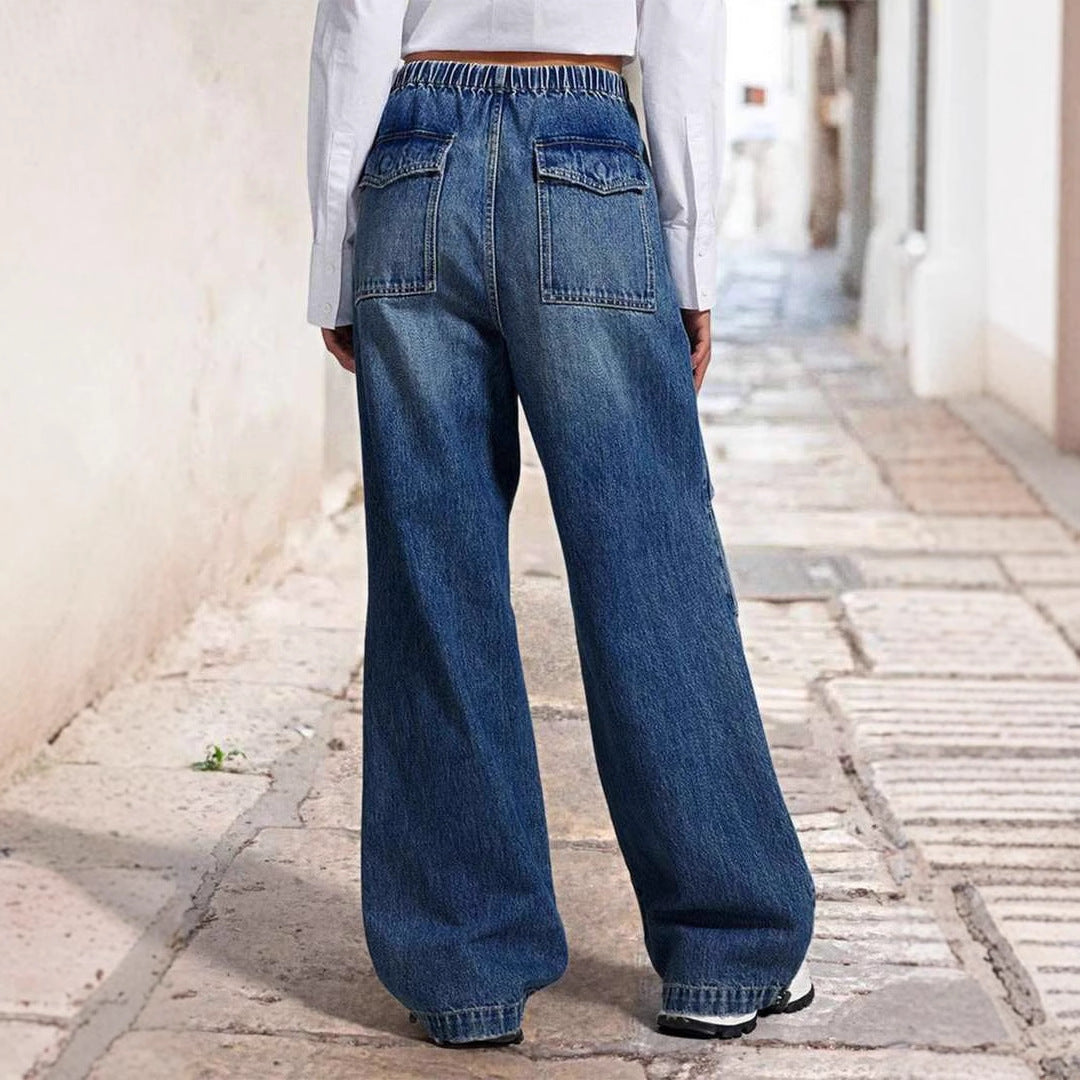 High-waisted Flared Denim Pants for Women with Elastic Waist Lune London